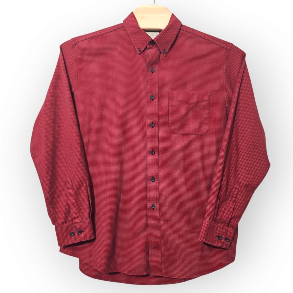 LL Bean L-REG Traditional Fit Red, Black Houndstooth Flannel Shirt 100% Cotton - Picture 2 of 7